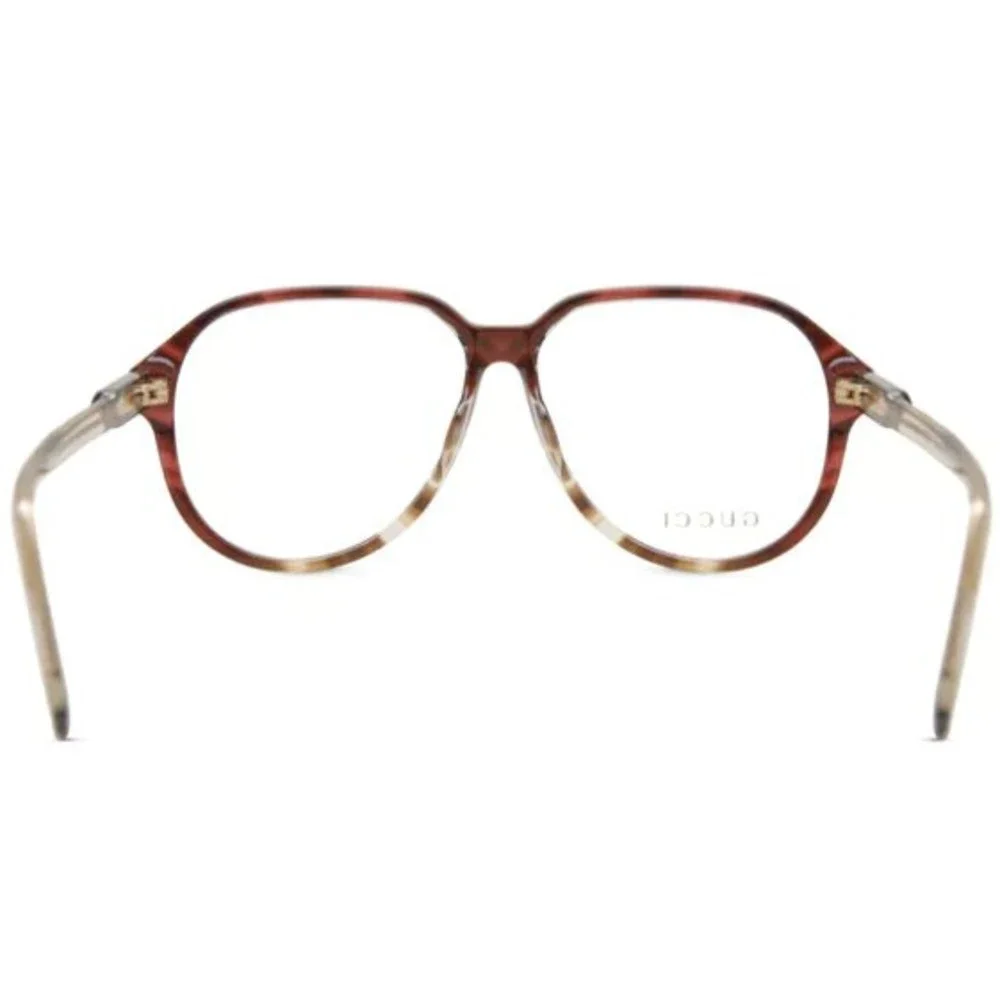 Gucci Round Eyeglasses GG1036O-002 Shiny Medium Havana Frame Transparent Lenses - Picture 4 of 6